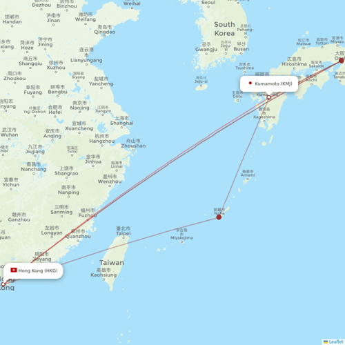 Hong Kong Airlines flights between Kumamoto and Hong Kong