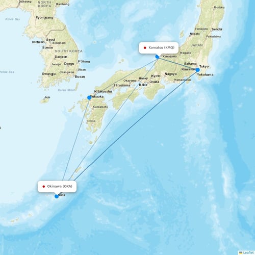 Japan Transocean Air flights between Komatsu and Okinawa