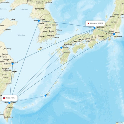 EVA Air flights between Komatsu and Taipei