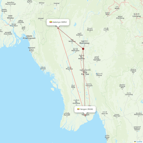 Air KBZ flights between Kalemyo and Yangon