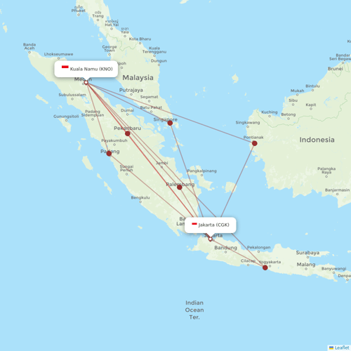 Garuda Indonesia flights between Kuala Namu and Jakarta