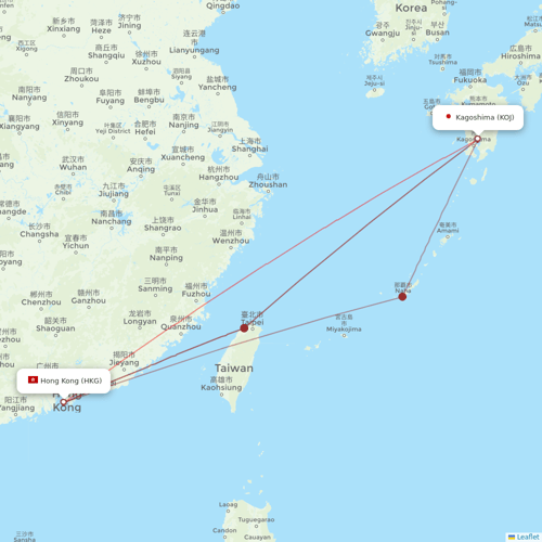 Hong Kong Airlines flights between Kagoshima and Hong Kong