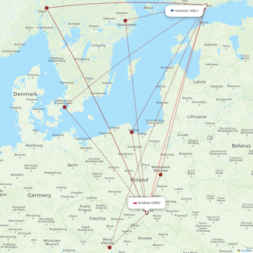 Finnair flights between Krakow and Helsinki