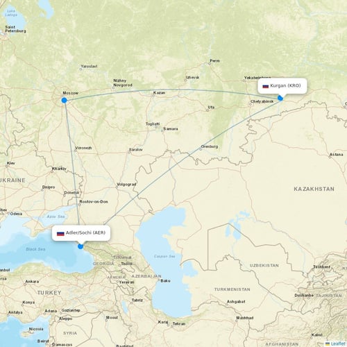 Pegas Fly flights between Kurgan and Adler/Sochi