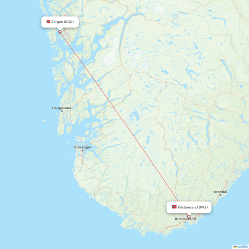Wideroe flights between Kristiansand and Bergen