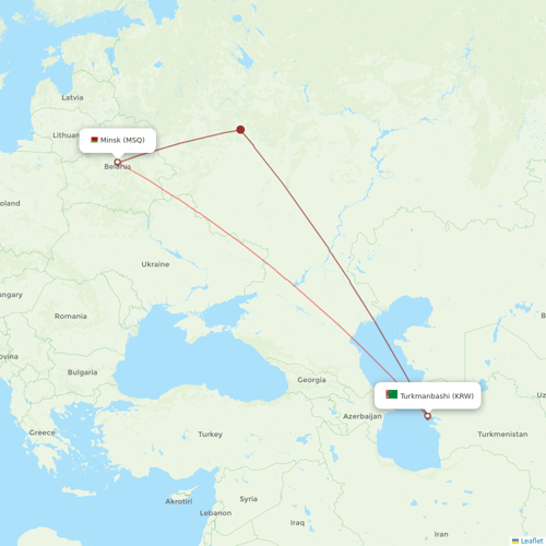Belavia flights between Turkmanbashi and Minsk