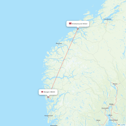 Wideroe flights between Kristiansund and Bergen