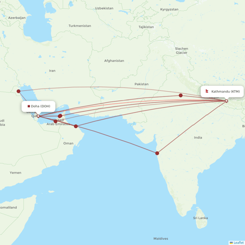 Qatar Airways flights between Kathmandu and Doha