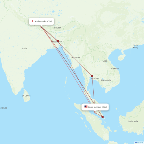 Nepal Airlines flights between Kathmandu and Kuala Lumpur