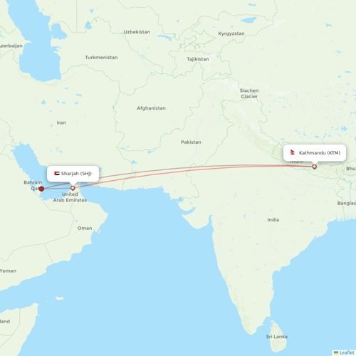 Air Arabia flights between Kathmandu and Sharjah