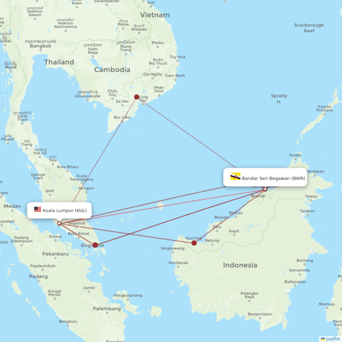 Royal Brunei Airlines flights between Kuala Lumpur and Bandar Seri Begawan