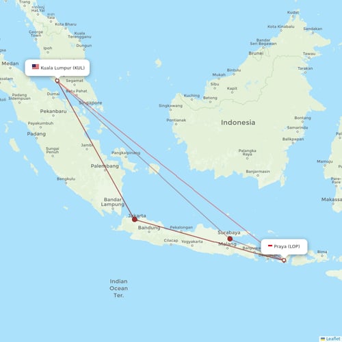 Indonesia AirAsia flights between Kuala Lumpur and Praya