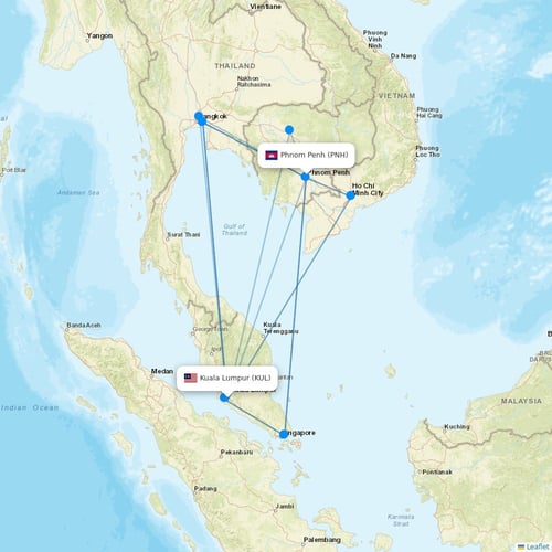 Mahogany Air flights between Kuala Lumpur and Phnom Penh