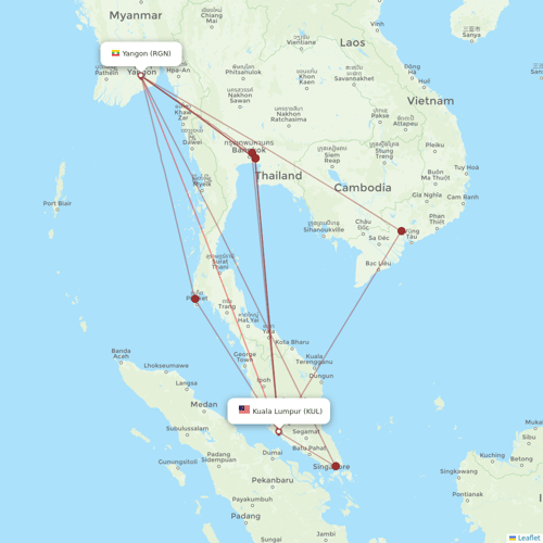 Myanmar Airways International flights between Kuala Lumpur and Yangon