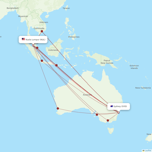 Malaysia Airlines flights between Kuala Lumpur and Sydney