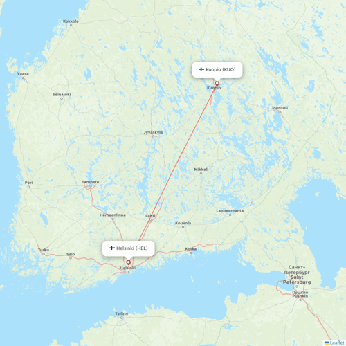 Finnair flights between Kuopio and Helsinki