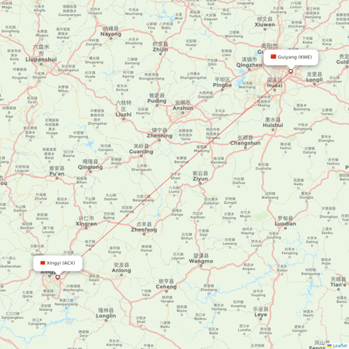 9 Air Co flights between Guiyang and Xingyi