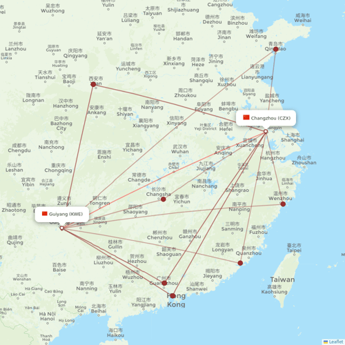 Colorful GuiZhou Airlines flights between Guiyang and Changzhou