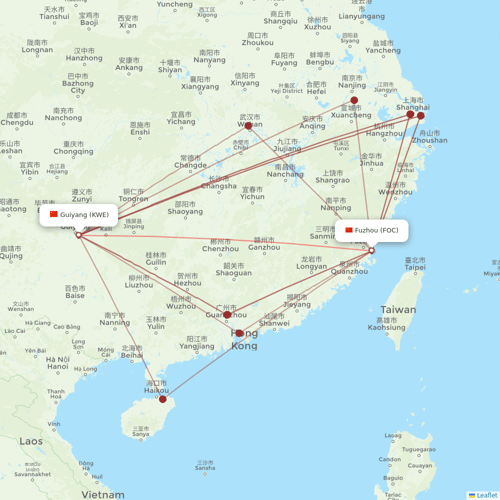 9 Air Co flights between Guiyang and Fuzhou