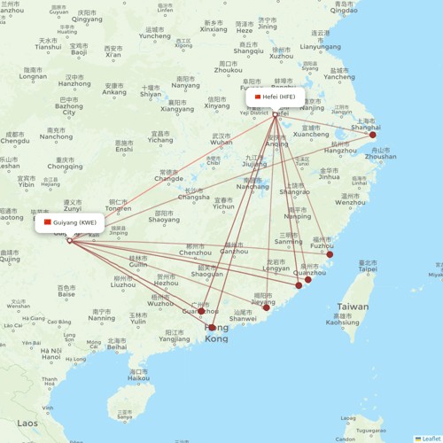 West Air (China) flights between Guiyang and Hefei