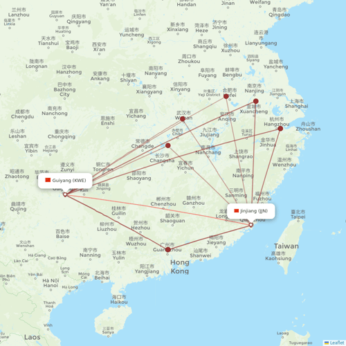 Colorful GuiZhou Airlines flights between Guiyang and Jinjiang