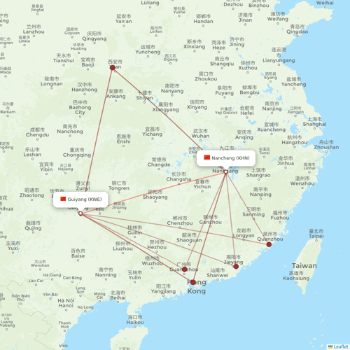 9 Air Co flights between Guiyang and Nanchang