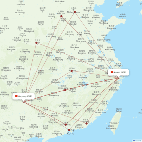9 Air Co flights between Guiyang and Ningbo