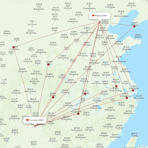 Hebei Airlines flights between Guiyang and Beijing
