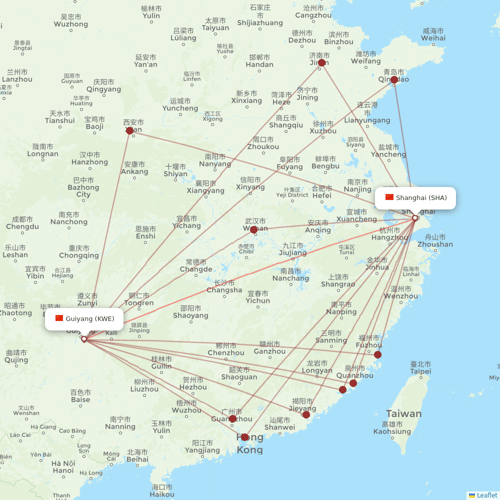Juneyao Airlines flights between Guiyang and Shanghai