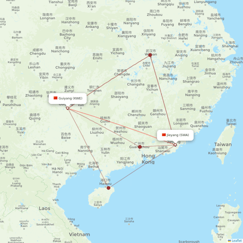 9 Air Co flights between Guiyang and Jieyang