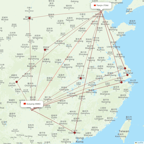 Tianjin Airlines flights between Guiyang and Tianjin