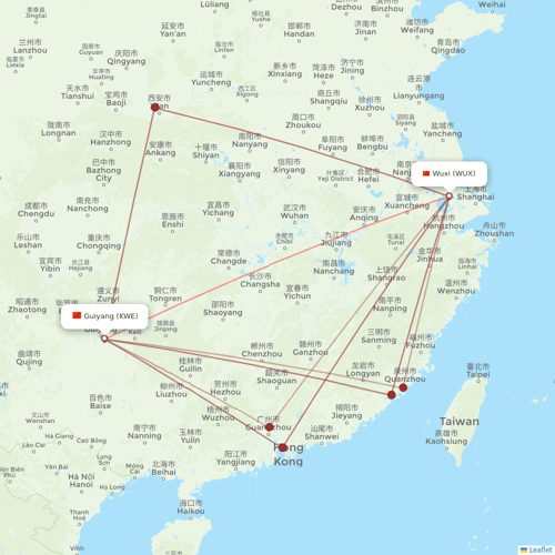 9 Air Co flights between Guiyang and Wuxi