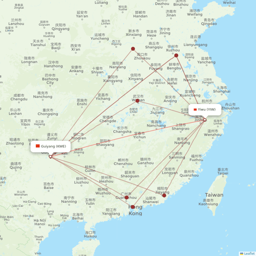 Colorful GuiZhou Airlines flights between Guiyang and Yiwu