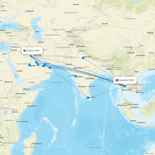 Kuwait Airways flights between Kuwait and Bangkok