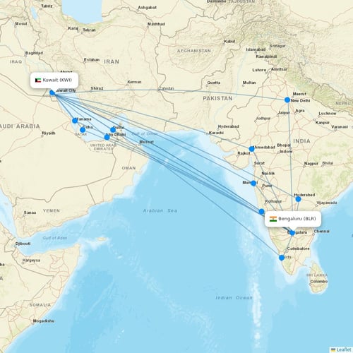 Kuwait Airways flights between Kuwait and Bengaluru