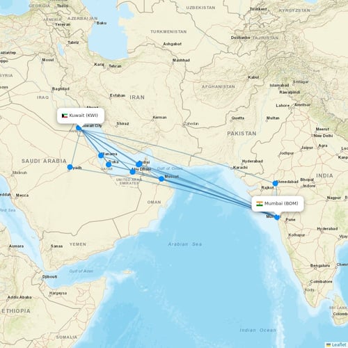 Kuwait Airways flights between Kuwait and Mumbai