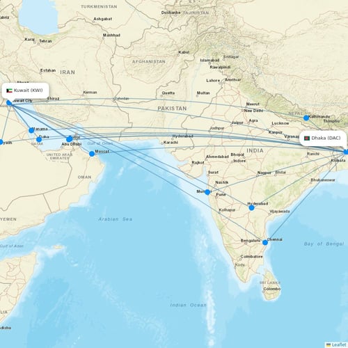 Kuwait Airways flights between Kuwait and Dhaka