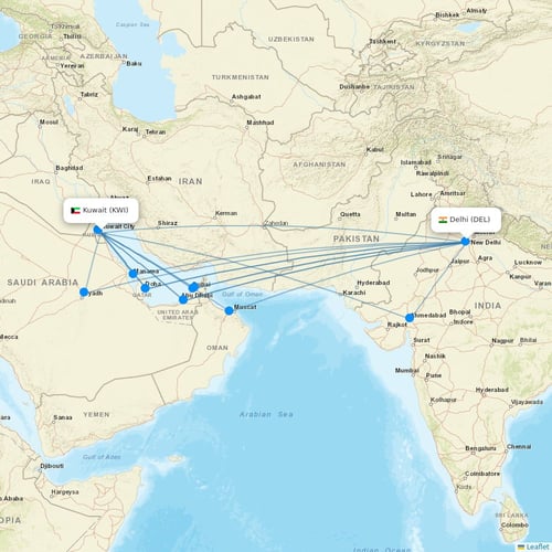 Kuwait Airways flights between Kuwait and Delhi