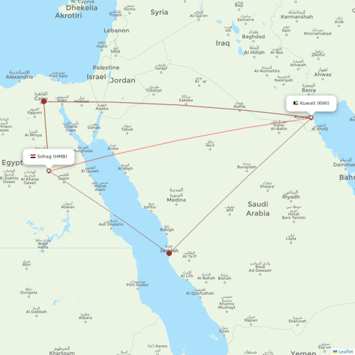 Air Cairo flights between Kuwait and Sohag