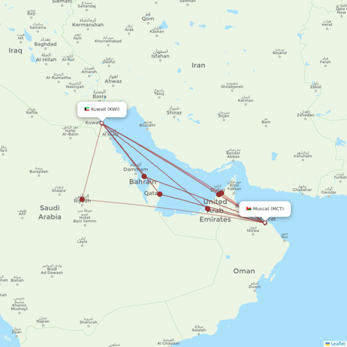 Oman Air flights between Kuwait and Muscat