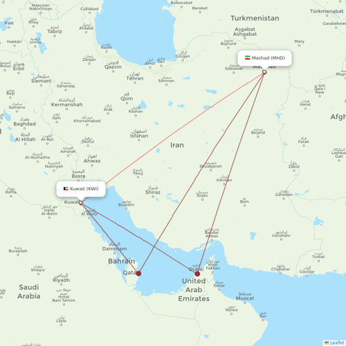Kuwait Airways flights between Kuwait and Mashad