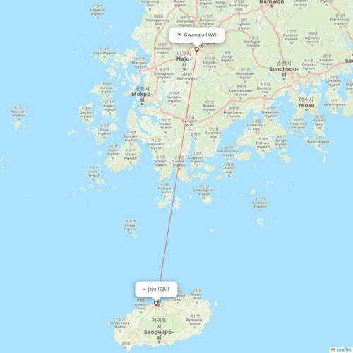 Korean Air flights between Gwangju and Jeju