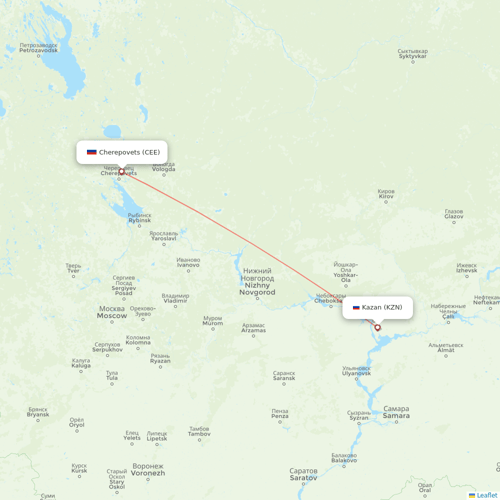 Severstal Aircompany flights between Kazan and Cherepovets