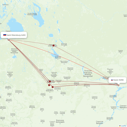 Nordavia Regional Airlines flights between Kazan and Saint Petersburg