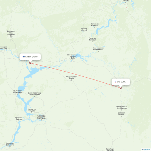 UTair flights between Kazan and Ufa