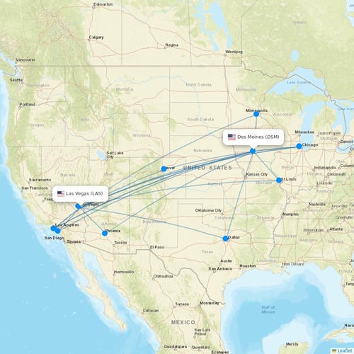Allegiant Air flights between Las Vegas and Des Moines
