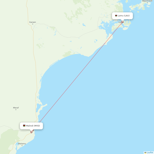 Skyward Express flights between Lamu and Malindi