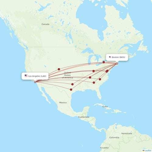 JetBlue Airways flights between Los Angeles and Boston