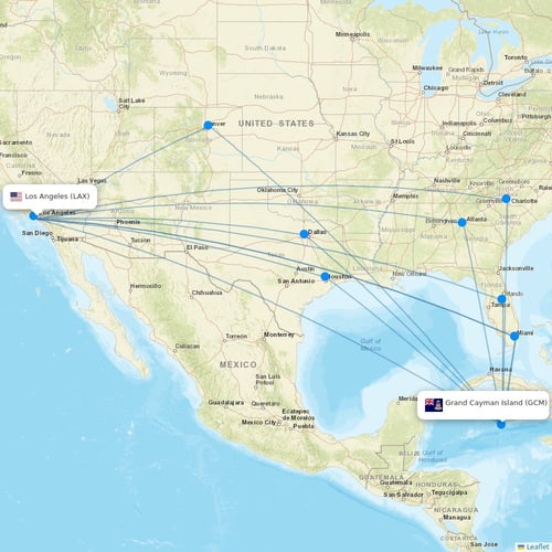 Cayman Airways flights between Los Angeles and Grand Cayman Island