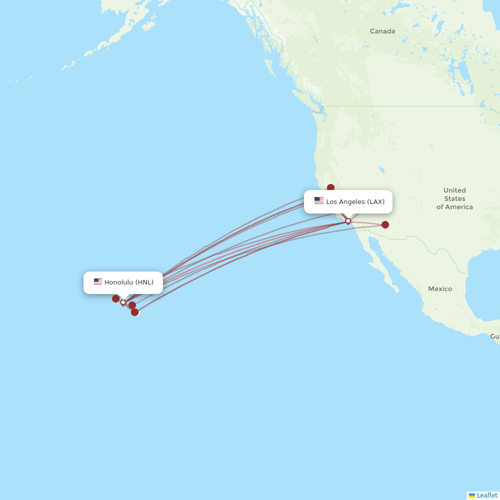 Hawaiian Airlines flights between Los Angeles and Honolulu